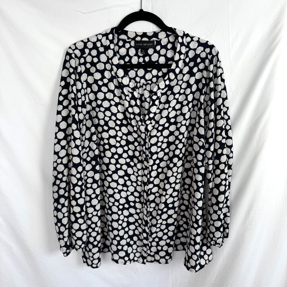 Lane Bryant Women's Top Blouse Button Front Size 18 Black/White Print
